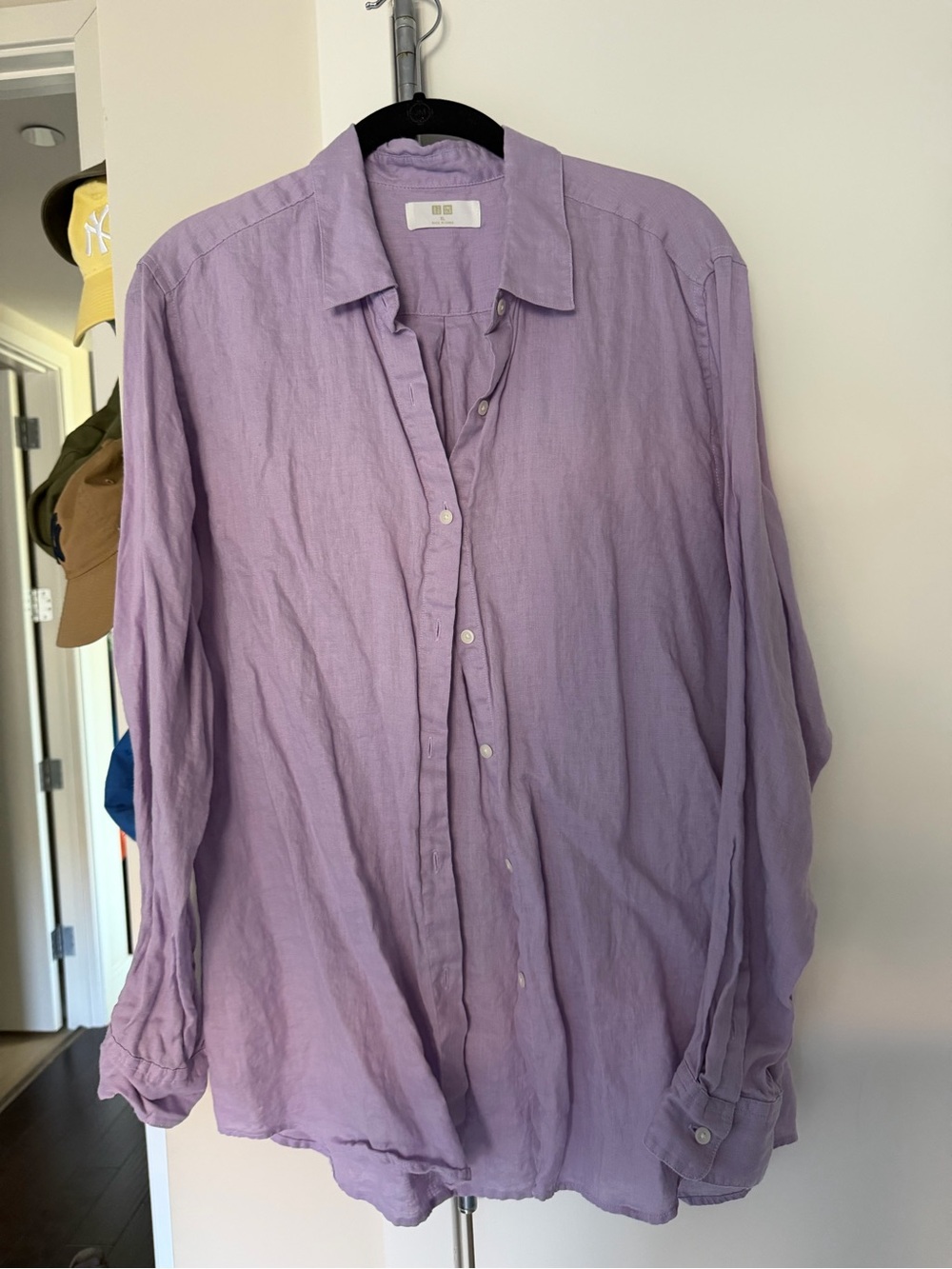Uniqlo 100% Linen Light Purple Button-Up Shirt